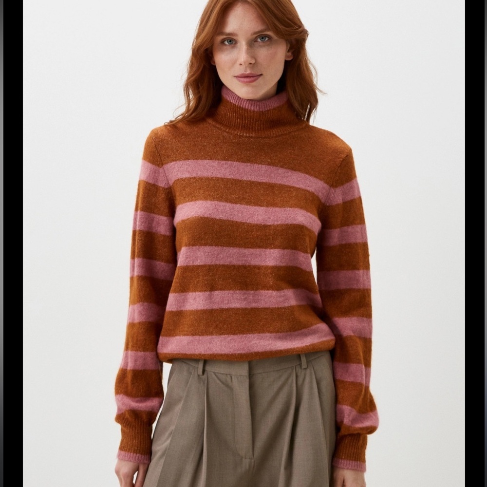 ICHI IHEDEN Sugar Almond Turtle neck Sweater Striped Balloon sleeve‎ EUC G